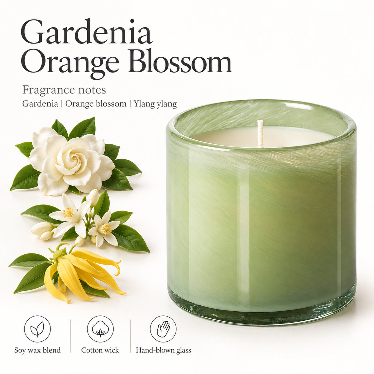 Gardenia Orange Blossom Scented Candle, Soy Wax Blend, 15.5 oz
