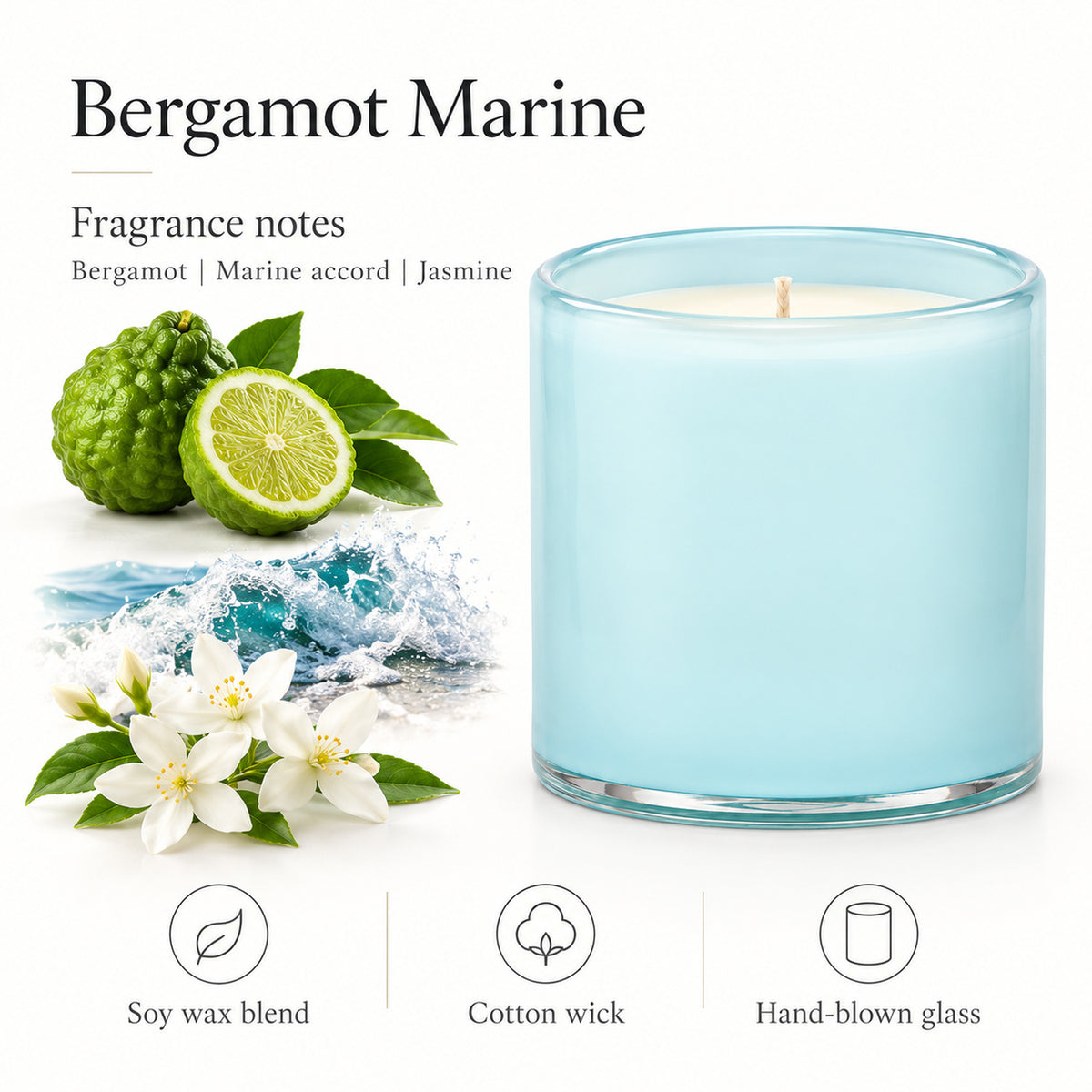Bergamot Marine Scented Candle, Soy Wax Blend, 15.5 oz