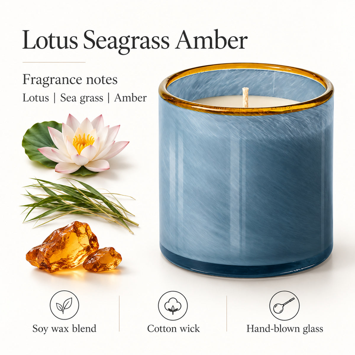 Lotus Seagrass Amber Scented Candle, Soy Wax Blend, 15.5 oz